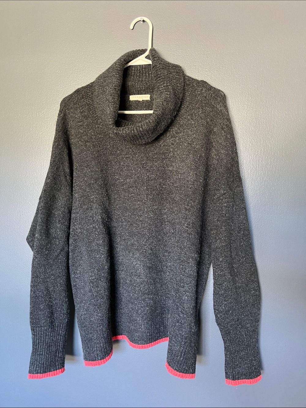 Retrology XL Charcoal Gray Cowl Neck Sweater Orange Contrast Trim